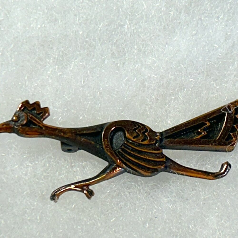 Vintage Copper Roadrunner Brooch Lapel Pin ~ 2"